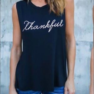 🆕THANKFULGraphicTankTopBlack&WhiteFunOnTrendSoftL